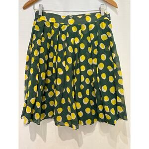 MAX MARA VTG Y2K Silk Chiffon Pleated Green Lemon Yellow Dot Print Skirt US Sz 8